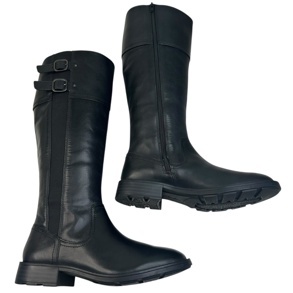 Clarks Adalynn Hope Black Leather Tall Riding Boots Womens 7M Side Zip $140 - Picture 5 of 10